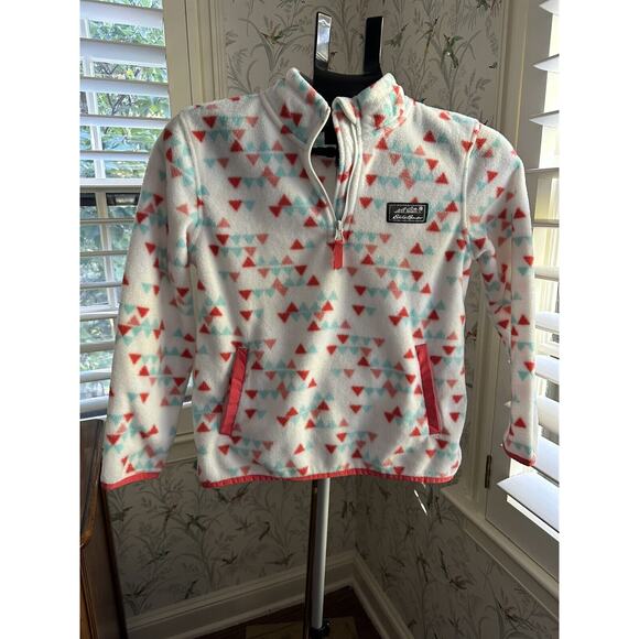 Eddie Bauer Girls 1/4 Zip Fleece Sweater, Printed White, Size M (10/12) - Picture 1 of 4